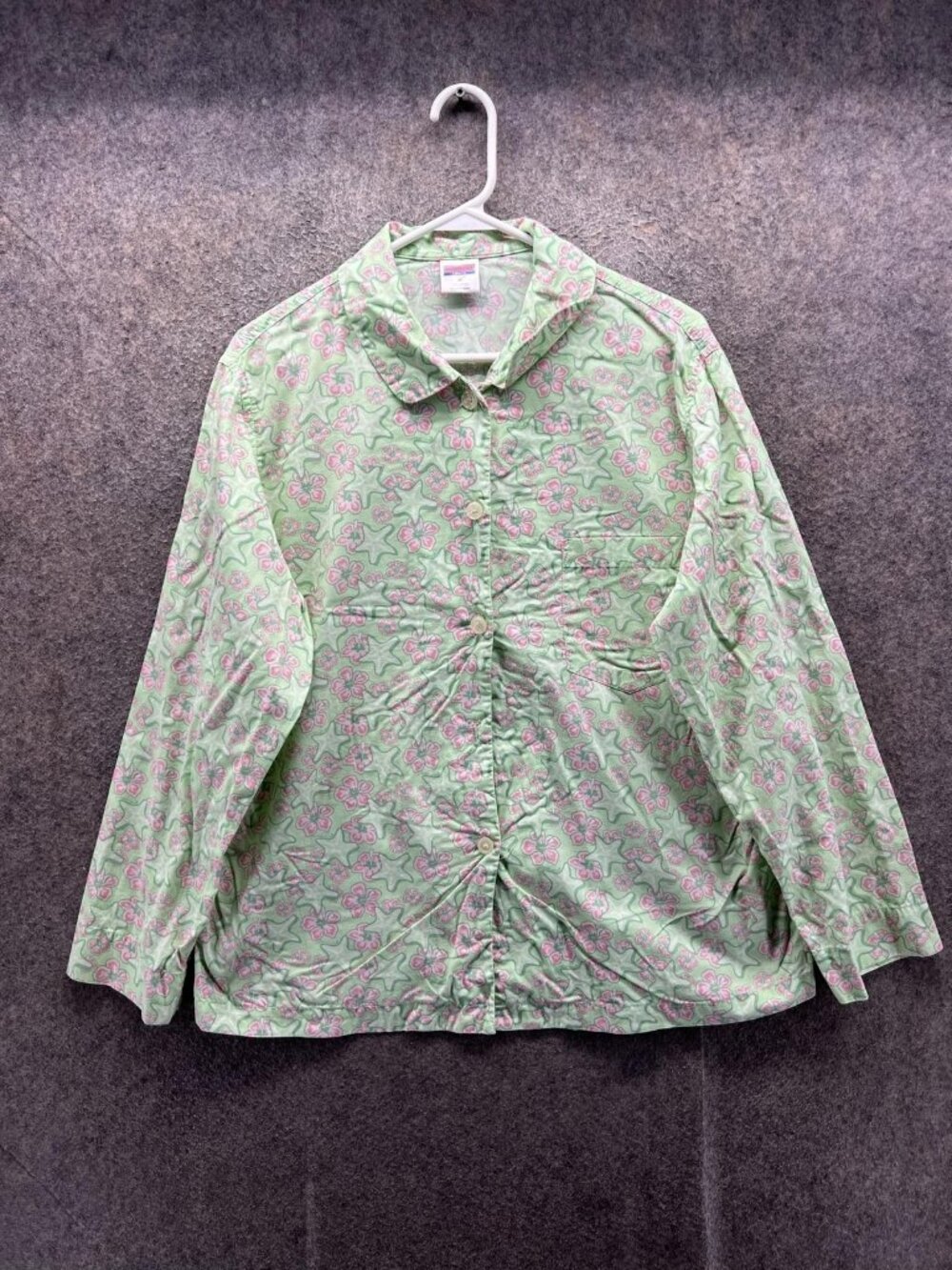 Vineyard Vines Blouse Women Medium Green Floral Button Front Collared Shirt